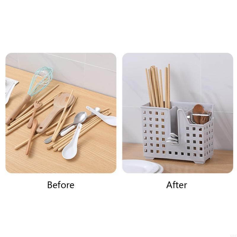 Kitchen Wall Hanging Drain Rack Utensil Holder Chopsticks Cage Cutlery X3UC