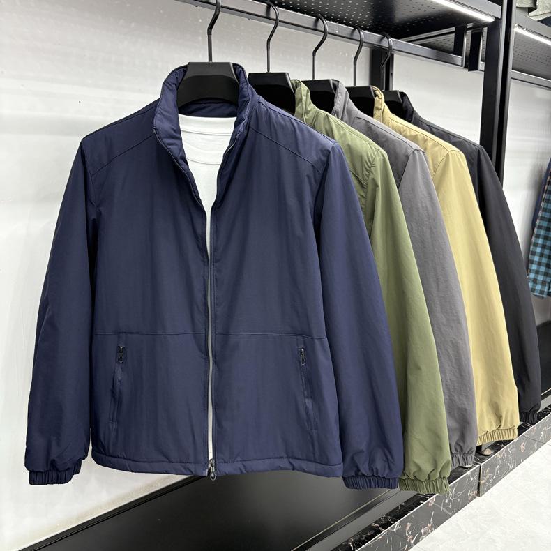 Men's Warm Velvet Jacket - Thick Stand Collar, Windproof, Solid Color Winter Coat for Middle-aged and Young Men.