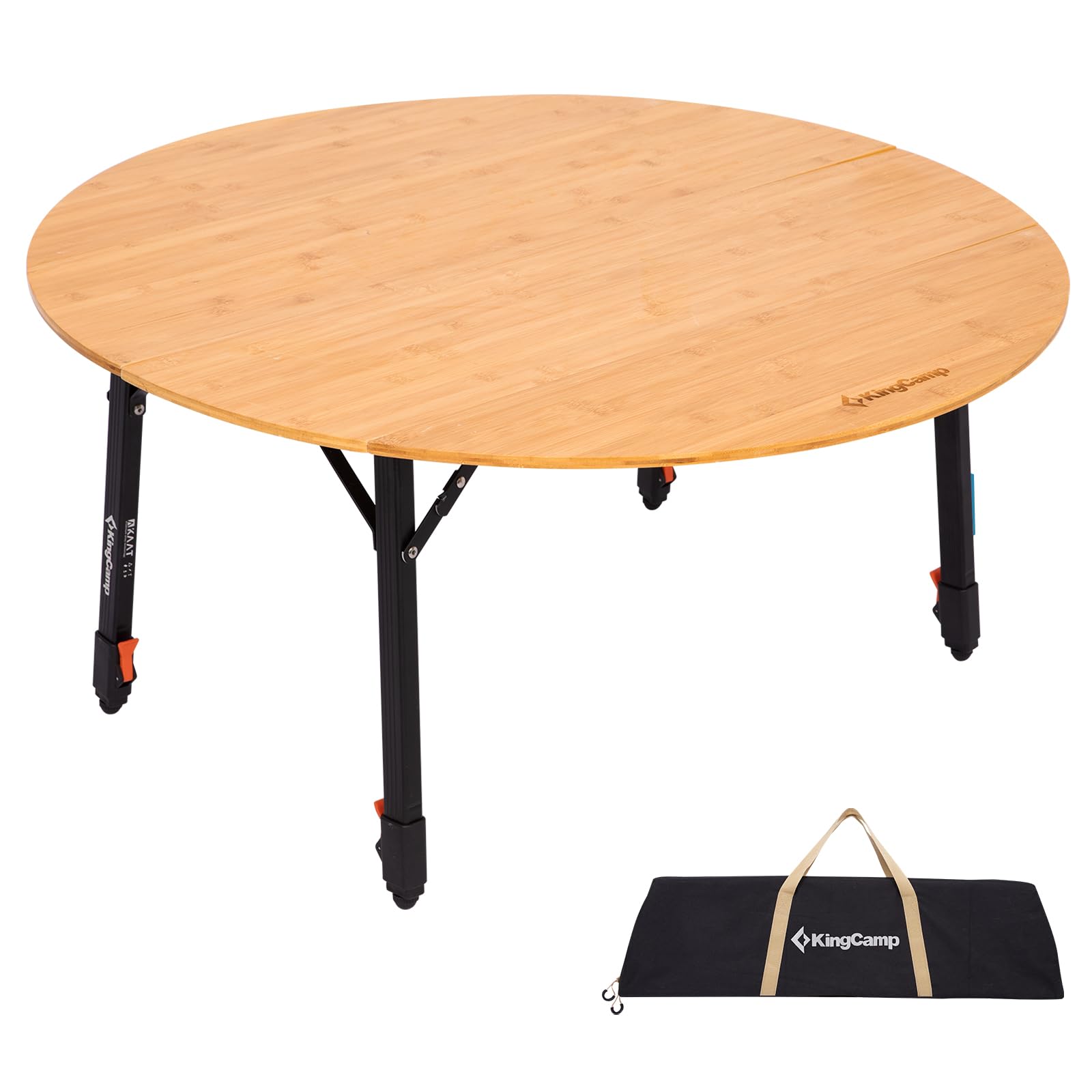 

KingCamp Folding Camping 90cm Bamboo Infinitely Adjustable 80kg Load Folding Compact Includes Storage Suitable for Home Low Table Table, Round,