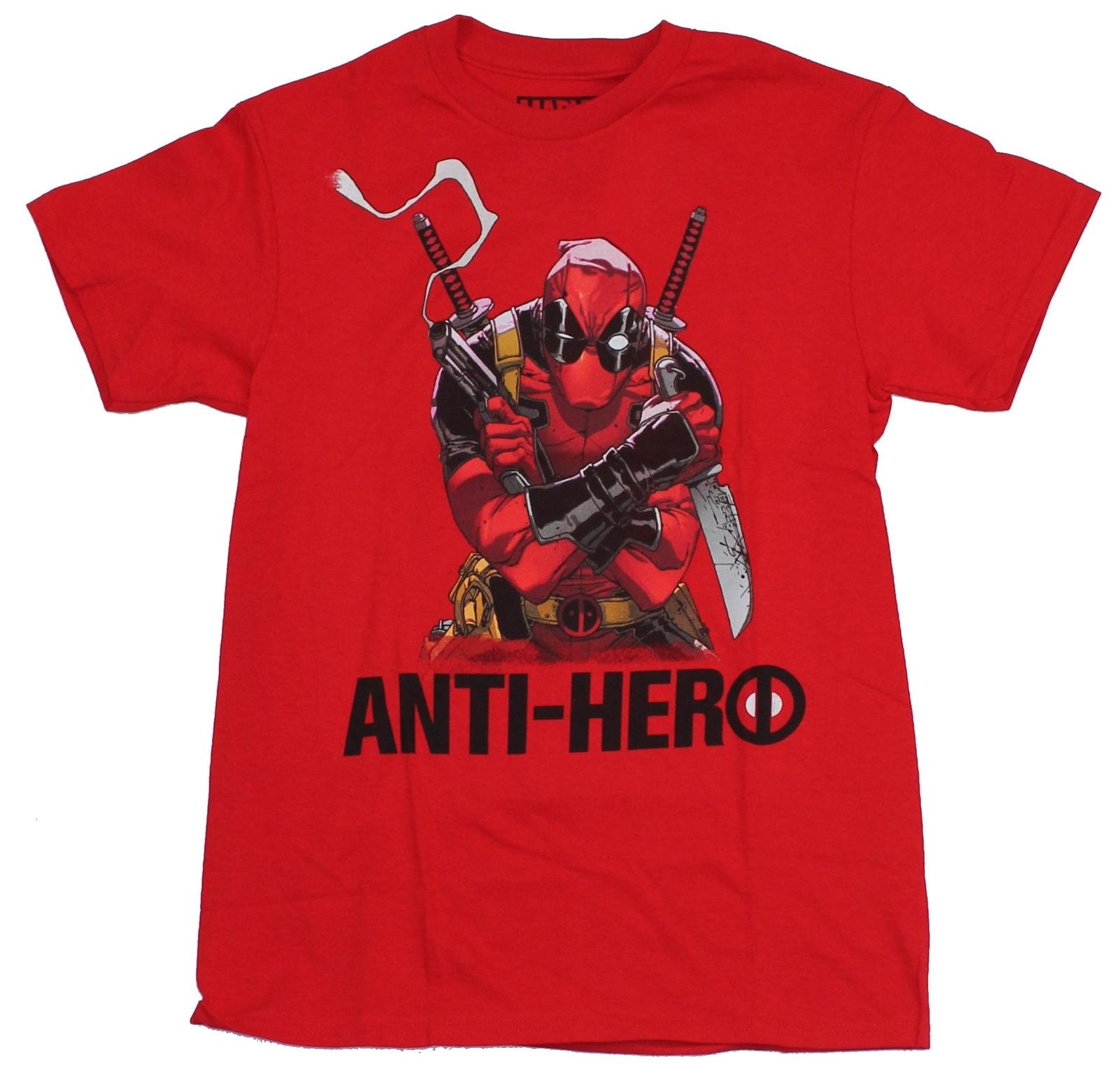 Deadpool Marvel Mens T-shirt AntiHero Knife Gun In Hand Image XXL