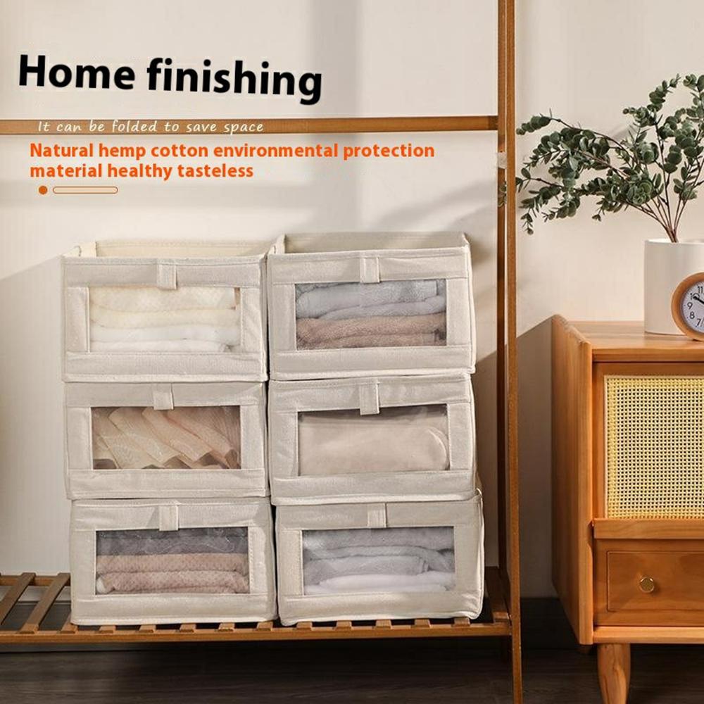 

Size L Linen Storage Box with Viewing Window Foldable Clothes Organizer for Home Use Type A