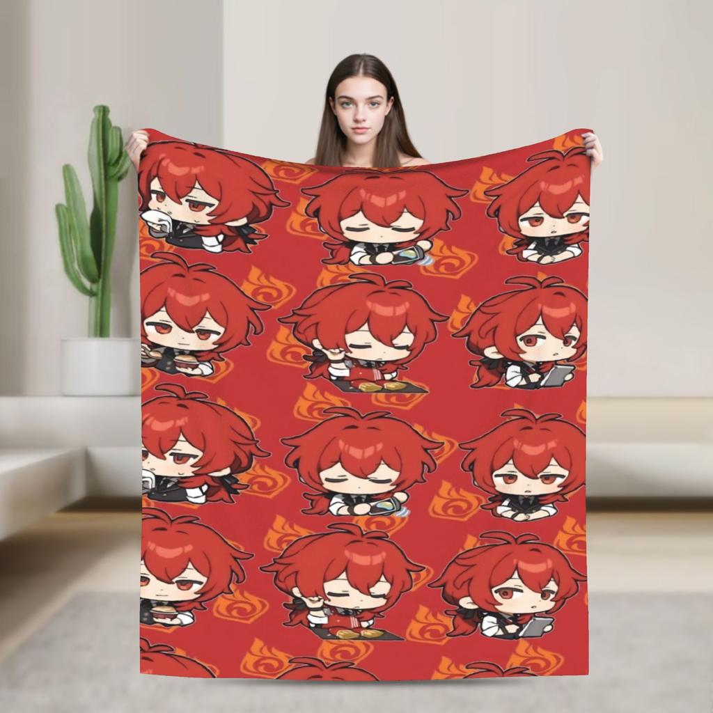 Genshin Impact Diluc Game  Flannel Blankets  Soft Throw Blanket for Outdoor Picnic Novelty Bedspread Sofa Bed Cover