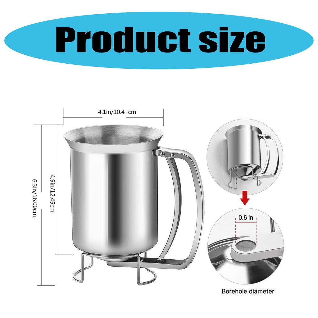 Professional Pancake Batter Dispenser Stainless Steel Texture 680ML Batter Funnel Suitable for Baking Cupcakes Waffles