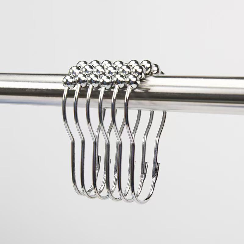 Large Gourd-Shaped Metal Shower Curtain Ring with Snap Roller Ball - Stainless Steel Finish