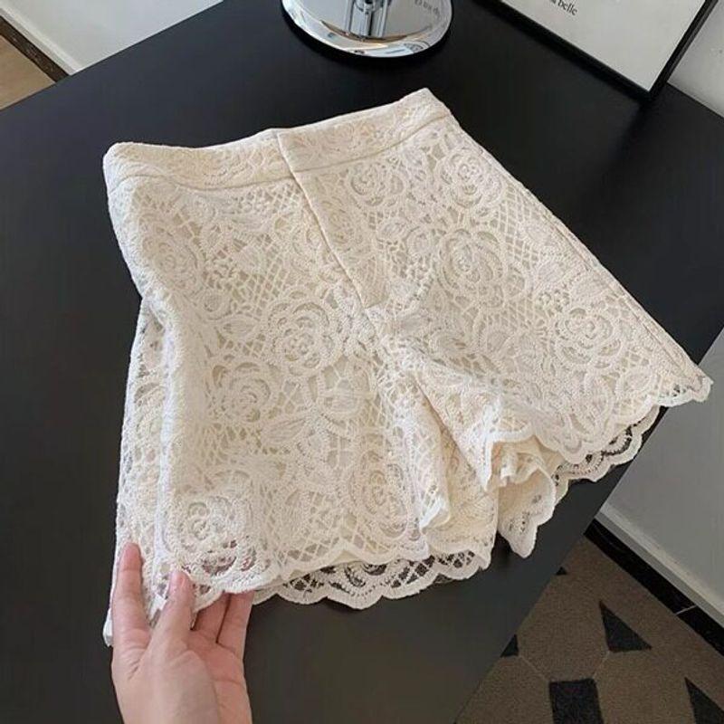 

2026 Summer New Trendy Fashion Versatile Slimming Lace Patchwork Design Niche Shorts Women s Wide-Leg Pants Image color S