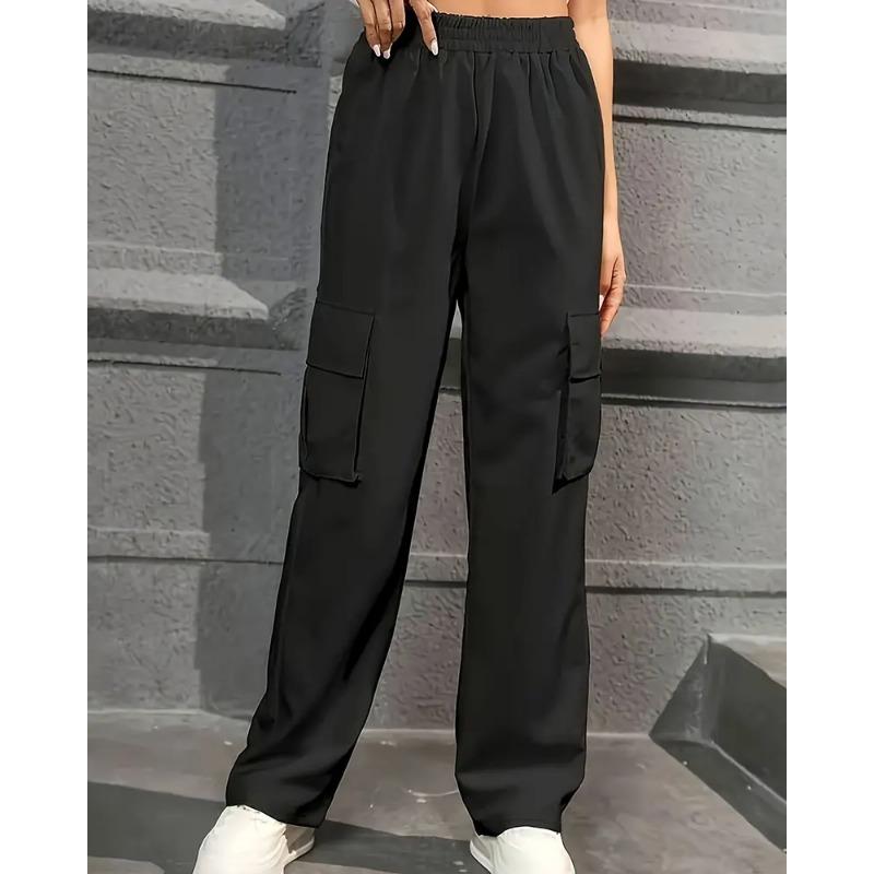 Elastic Waist Fashionable Workwear Pants High Waist Wide Leg Pants Loose Solid Color Casual Sports Pants WOMEN'S Sportswear