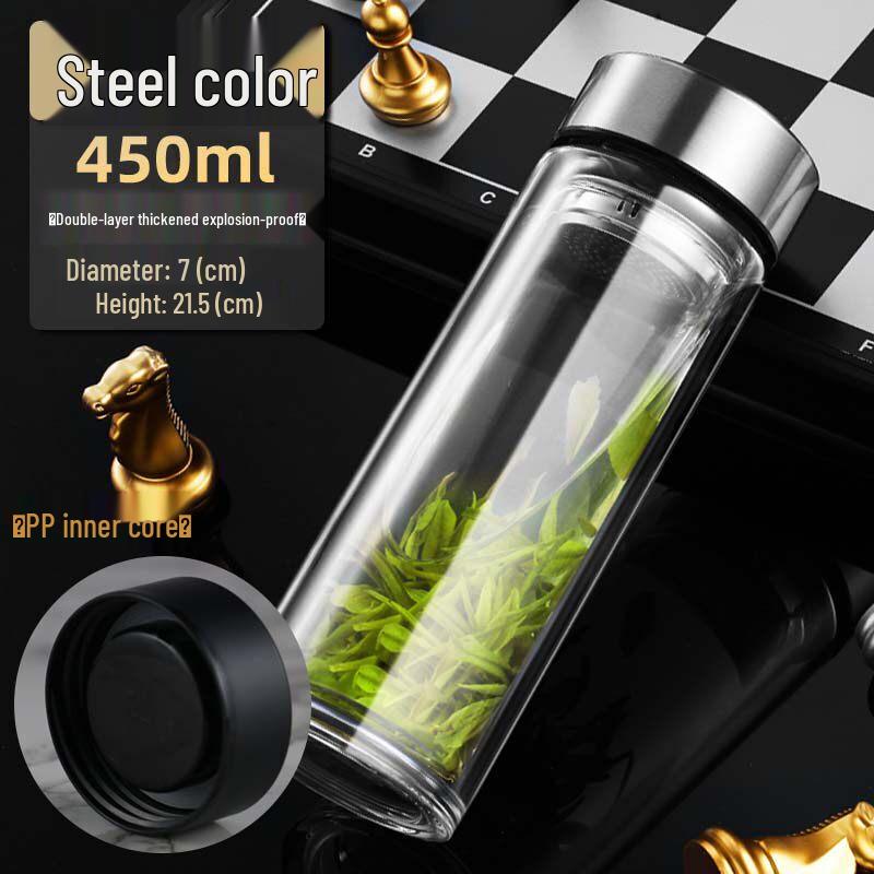 ZISIZ Double-Wall Insulated Glass Water Bottle