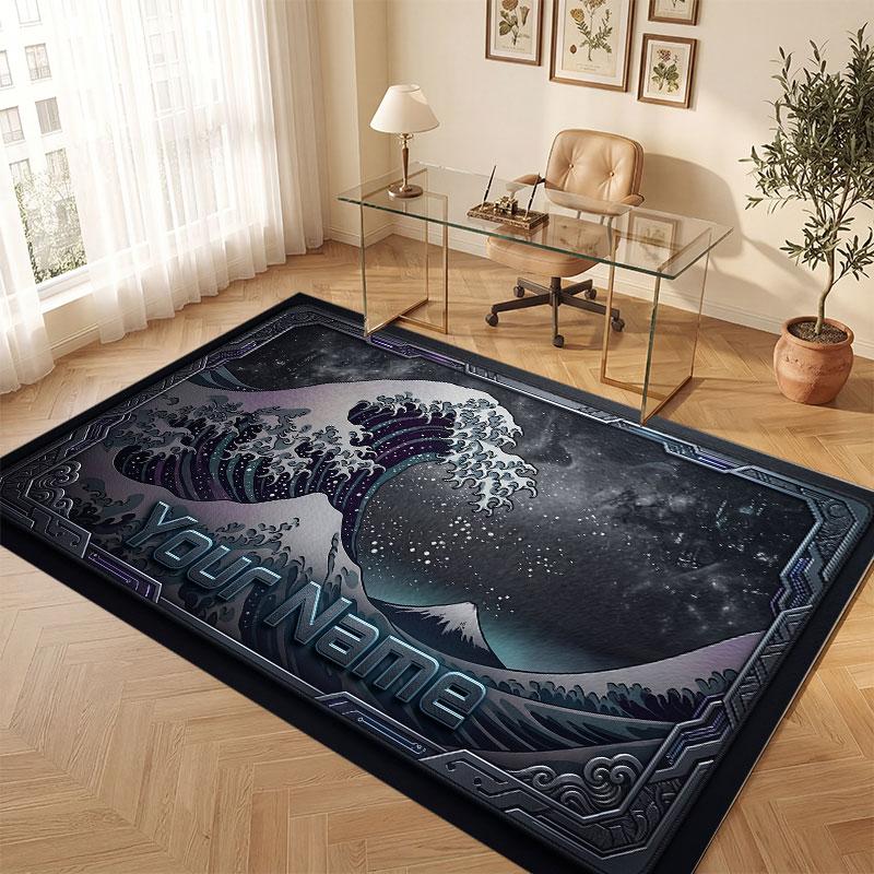 Octopus Sea Life Theme Crystal Velvet Floor Rug Personalized Custom Name Text Warm Carpet Home Decoration