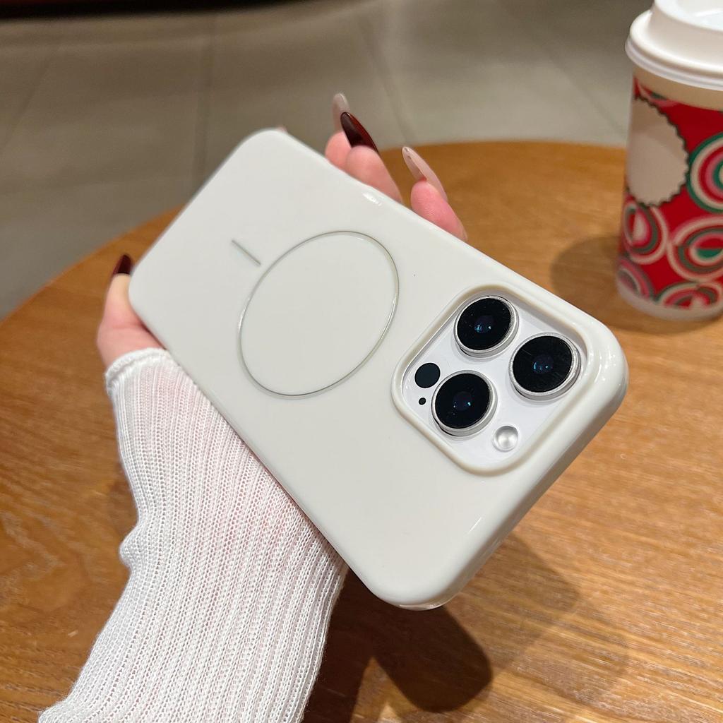 Suitable for IP16PM Phone Cases, Fine Ring Magnetic Attraction Apple 14/13 Simple Solid Color Glossy Silicone Protective Case