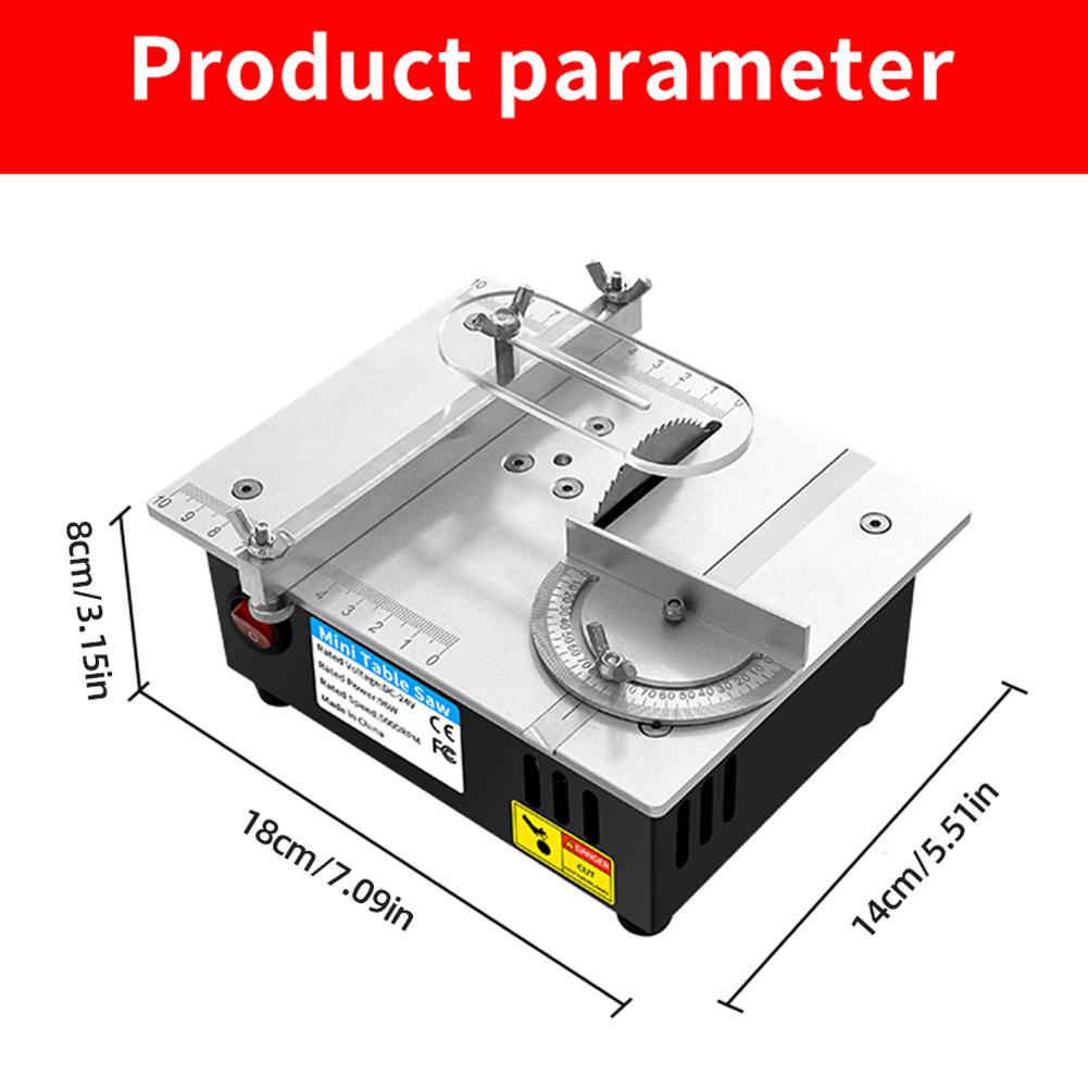 Mini Multifunctional Table Saw 96W Small Hobby Table Saw 5000RMP Precision Table Saw 0.55in Cutting Depth Household Cutting Tool