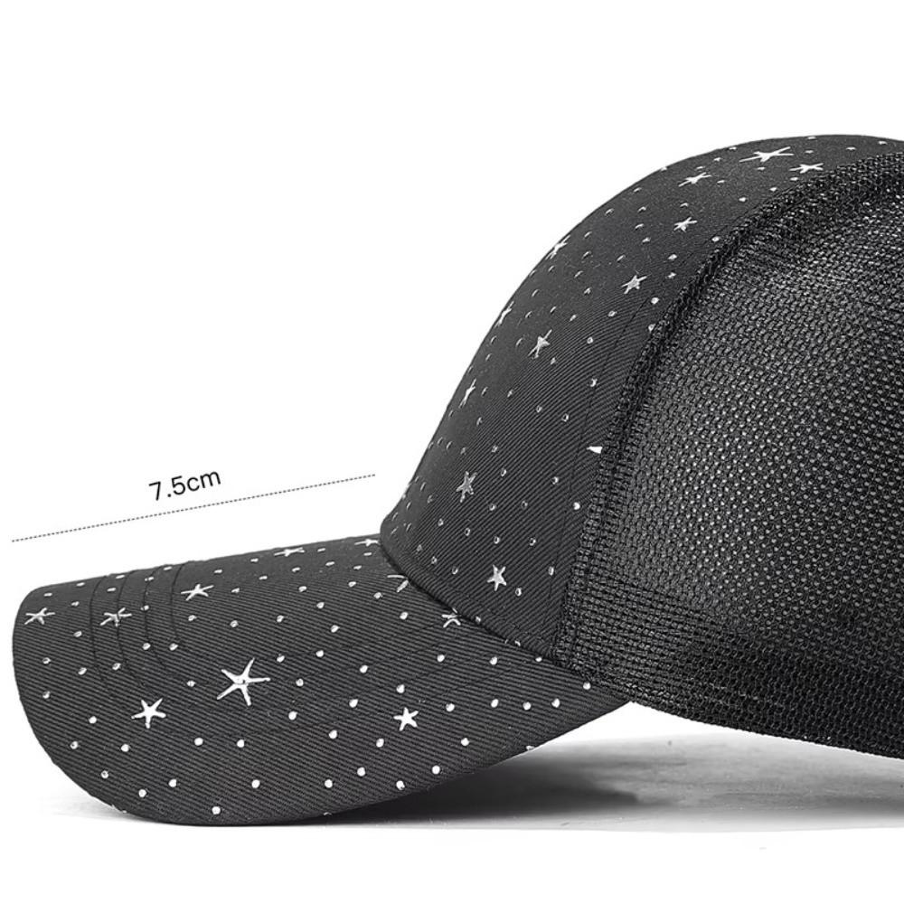Casual Starry Sky Print Mesh Baseball Cap Wide Brim Breathable Peaked Cap Adjustable Trucker Cap Summer