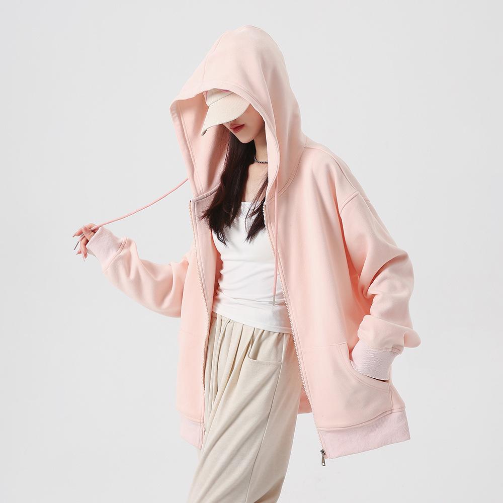 Korean-Style High-End Women's Drop Shoulder Hoodie Sweatshirt - Autumn 2024 Loose Casual Long-Sleeved Cardigan Jacket