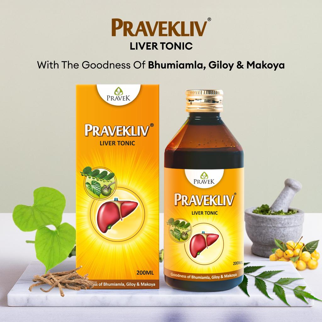 PRAVEK Pravekliv Sirup für die Lebergesundheit | Natürliches Leber-Kräuter-Tonikum | Ayurvedischer Entgiftungssirup Gesundheitschützer | Die Güte von Bhumi, Amla, Makoy &