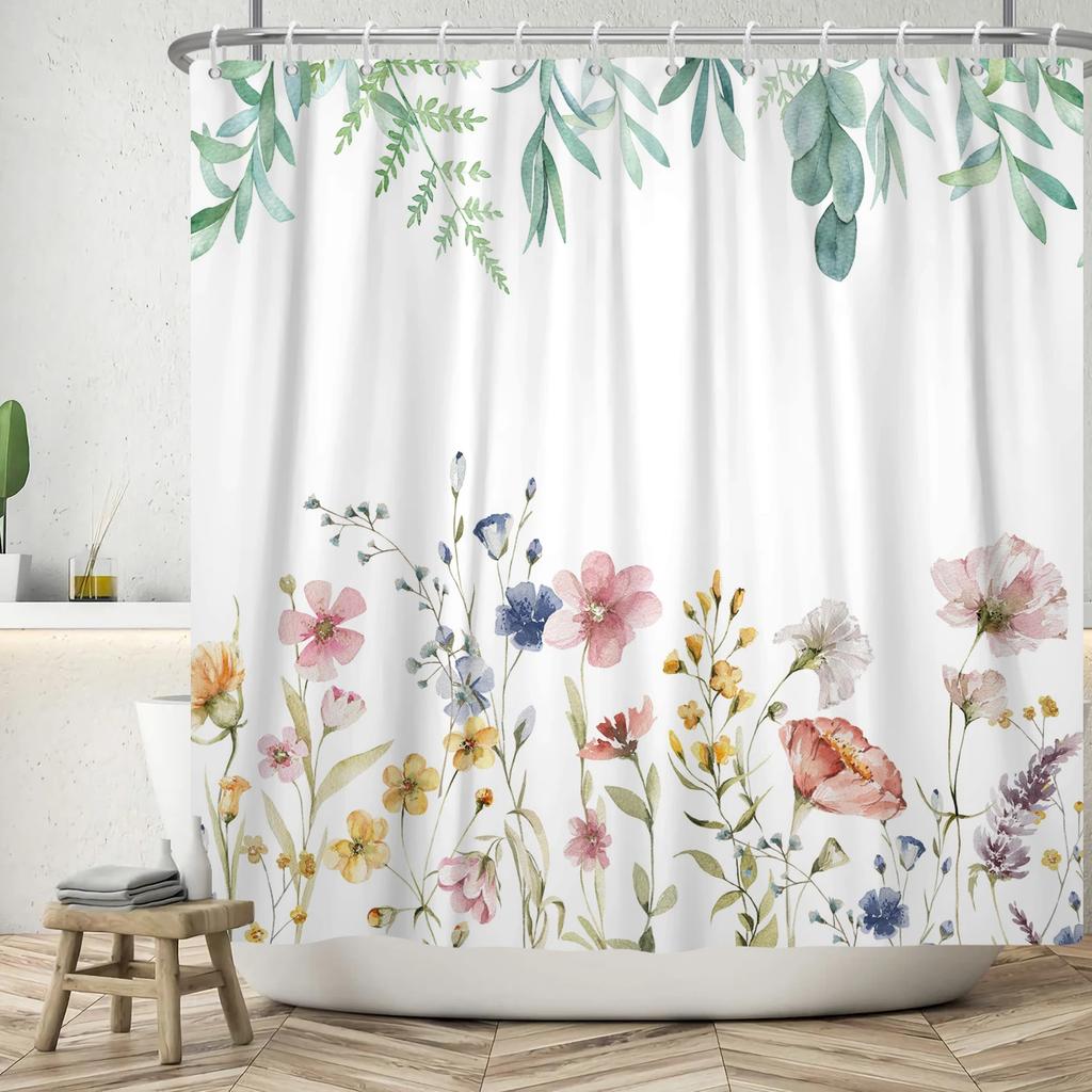 Floral Duschvorhang für Badezimmer Vintage Blume Schmetterling Wasserdichter Stoff Boho Badewanne Badezimmervorhang Mit Haken 180x240