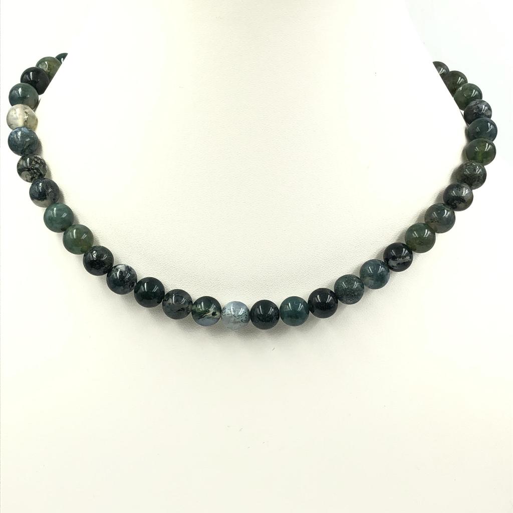 8mm Natural Moss Agate Gemstone Round Beads Handmade Jewelry Women's Necklace 17-20" For Wedding 8BN-46