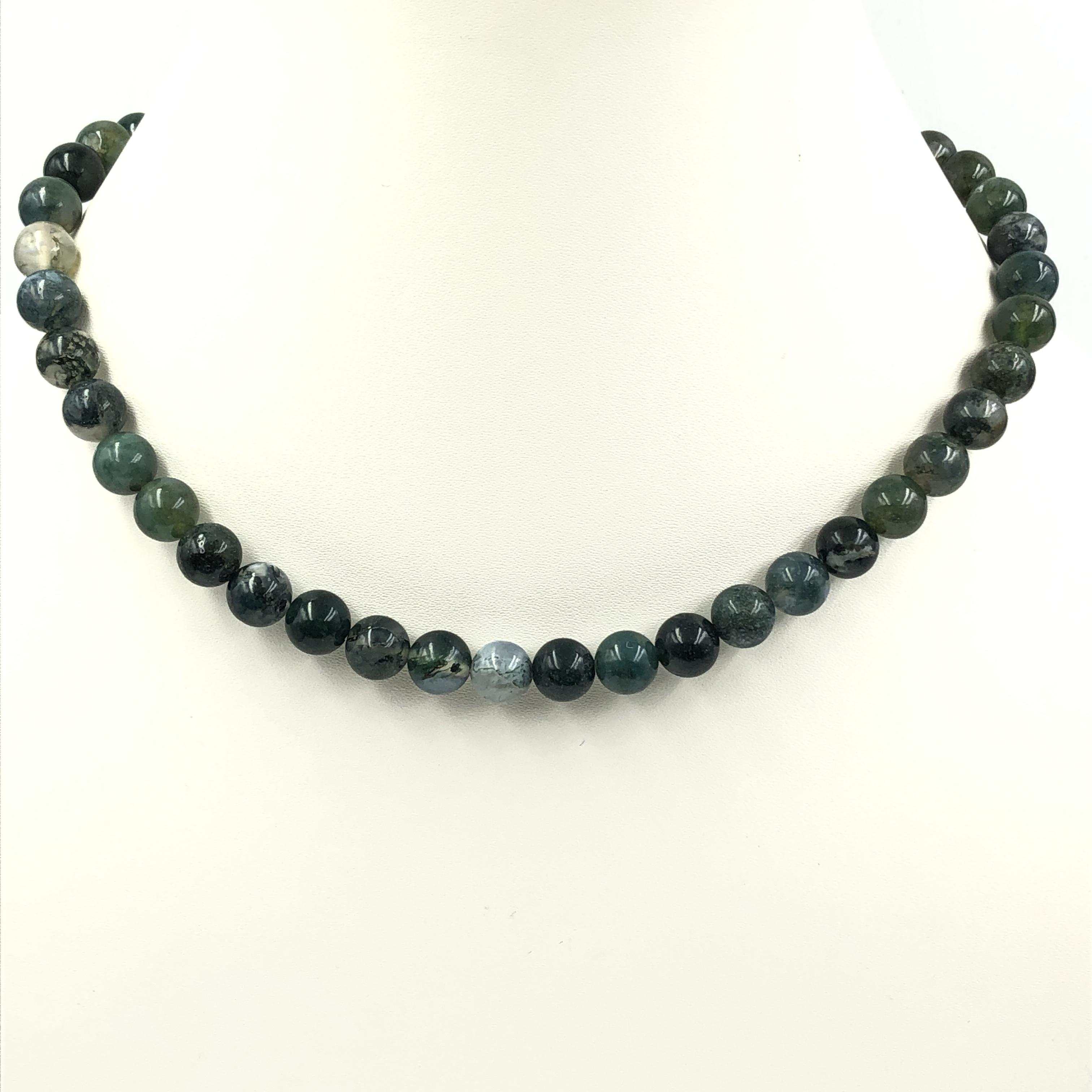 

8mm Natural Moss Agate Gemstone Round Beads Handmade Jewelry Women s Necklace 17-20 For Wedding 8BN-46