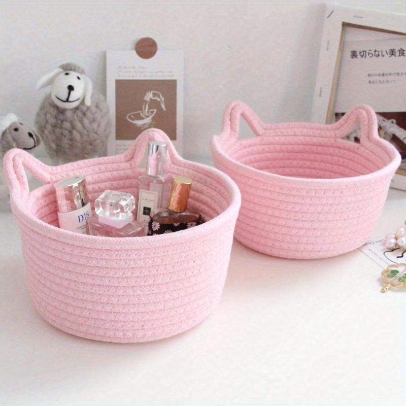 

1 шт. Маленькая плетеная вручную корзина для хранения веревок с дизайном кошачьих ушек, настольная корзина для хранения для гостиной, спальни, стола, прикроватной тумбочки S розовый