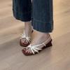 Fashion Temperament Slim Strap Wedge Sandals Women's Fashion Square Toe with Skirt Peep Toe High Heel Roman Sandals