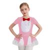 Girls Penguin Costume Color Contrast Sequins Dress Round Neck Short Sleeve Bow Tie Buttons Puffy Mesh Skirt