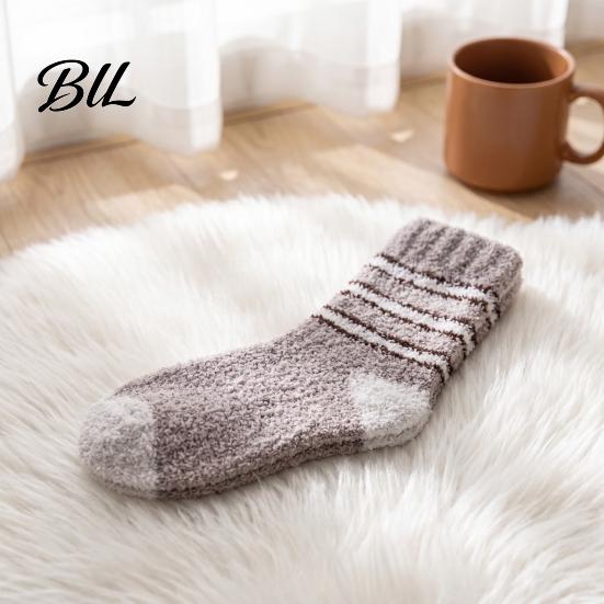 Elastic Mid-calf Thermal Wear Thickened Coral Fleece Socks for Men, Striped Socks, Soft High Elasticity Cozy Fuzzy Crew Winter, Cold Weather Warm Home
