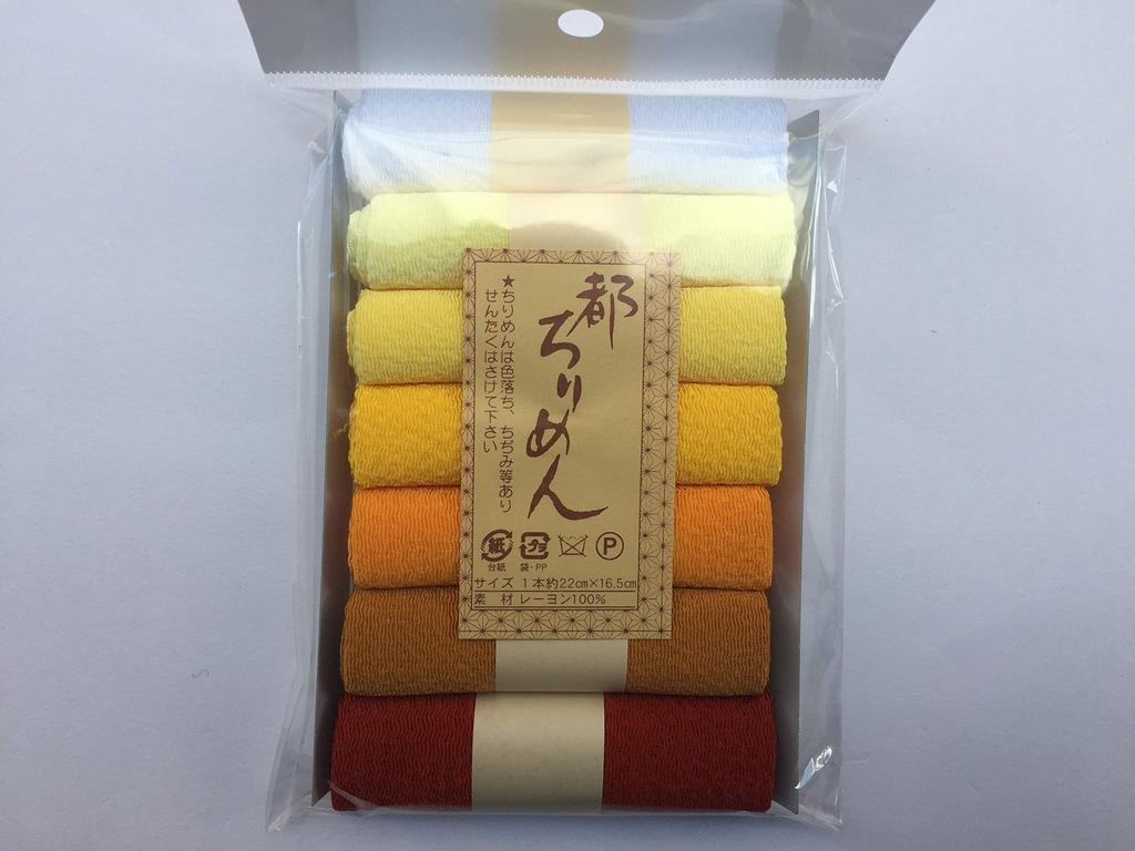 Nishimura Shoji Shoten Miyako Chirimen Fabric Cut Cloth Assortment 7 Solid Set, Colors, Yellow, TM-4