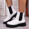 Women Medium Size Round Toe Block Heel Leather Boots Autumn New Solid Color British Style
