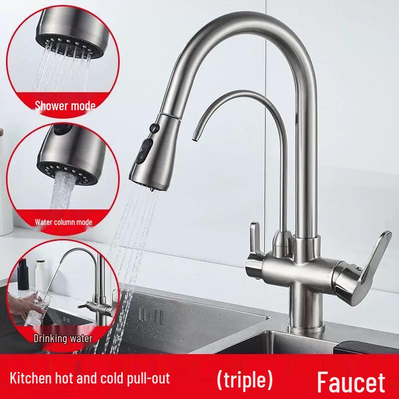 All-Copper Dual-Use Pull-Out Kitchen Faucet with Hot/Cold & Water Purifier