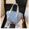 Spring new denim embroidery bag fashion niche large capacity shoulder shopping bag women's bag tide