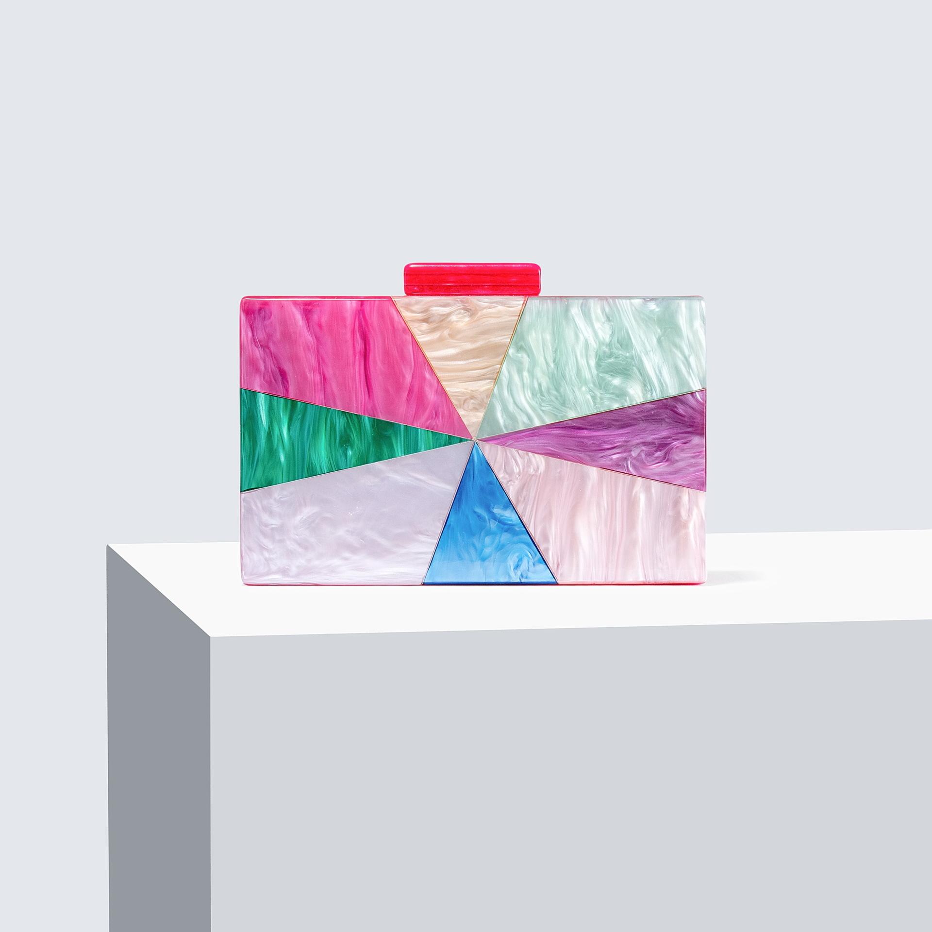 

Women S Contrasting Color Splicing Acrylic Dinner Bag Shoulder Diagonal Span Wedding Banquet Clutch Bag розы красного