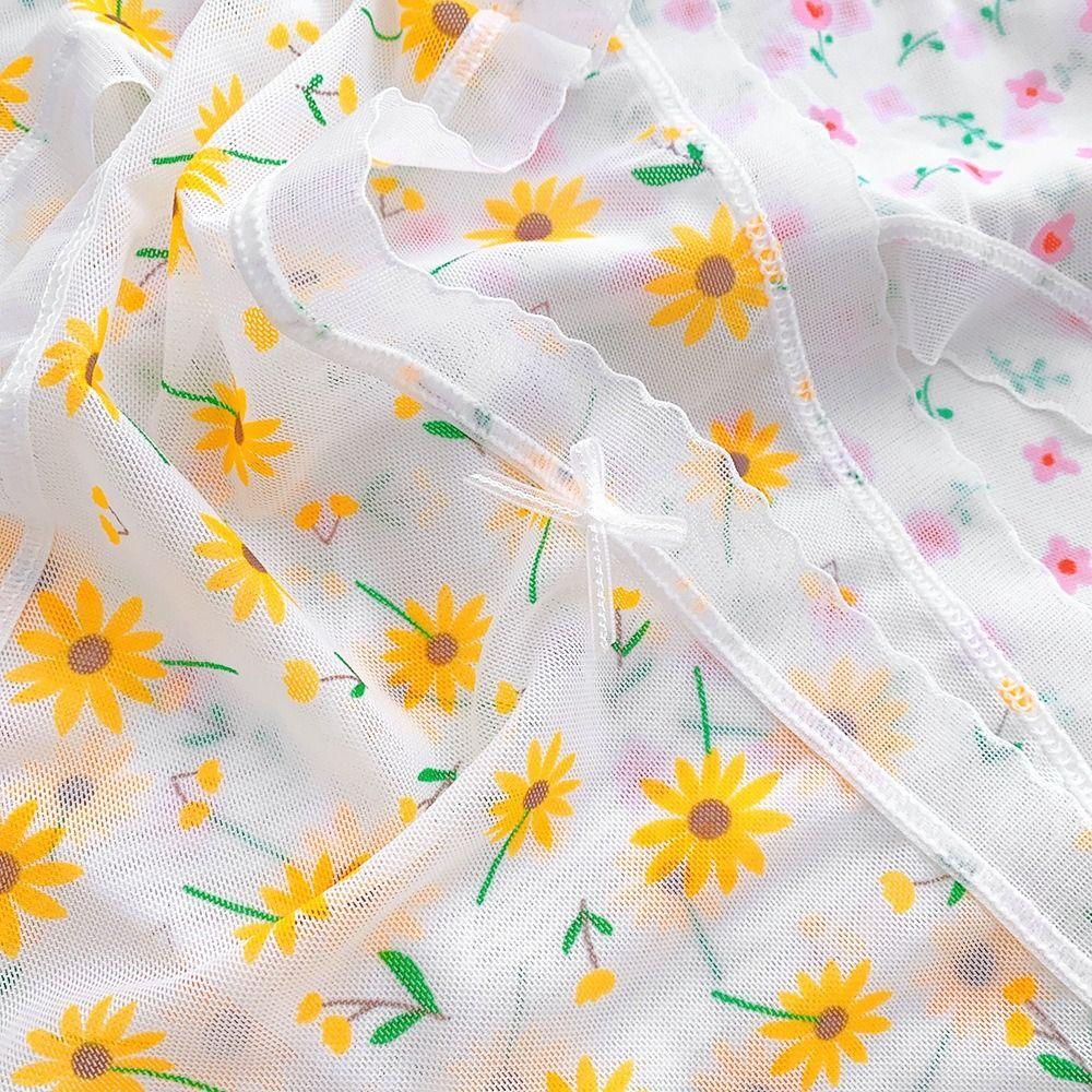 5PCS Mid Waist Transparent Floral Briefs Seamless Underwear for Women Mesh Flower Panties  Gifts