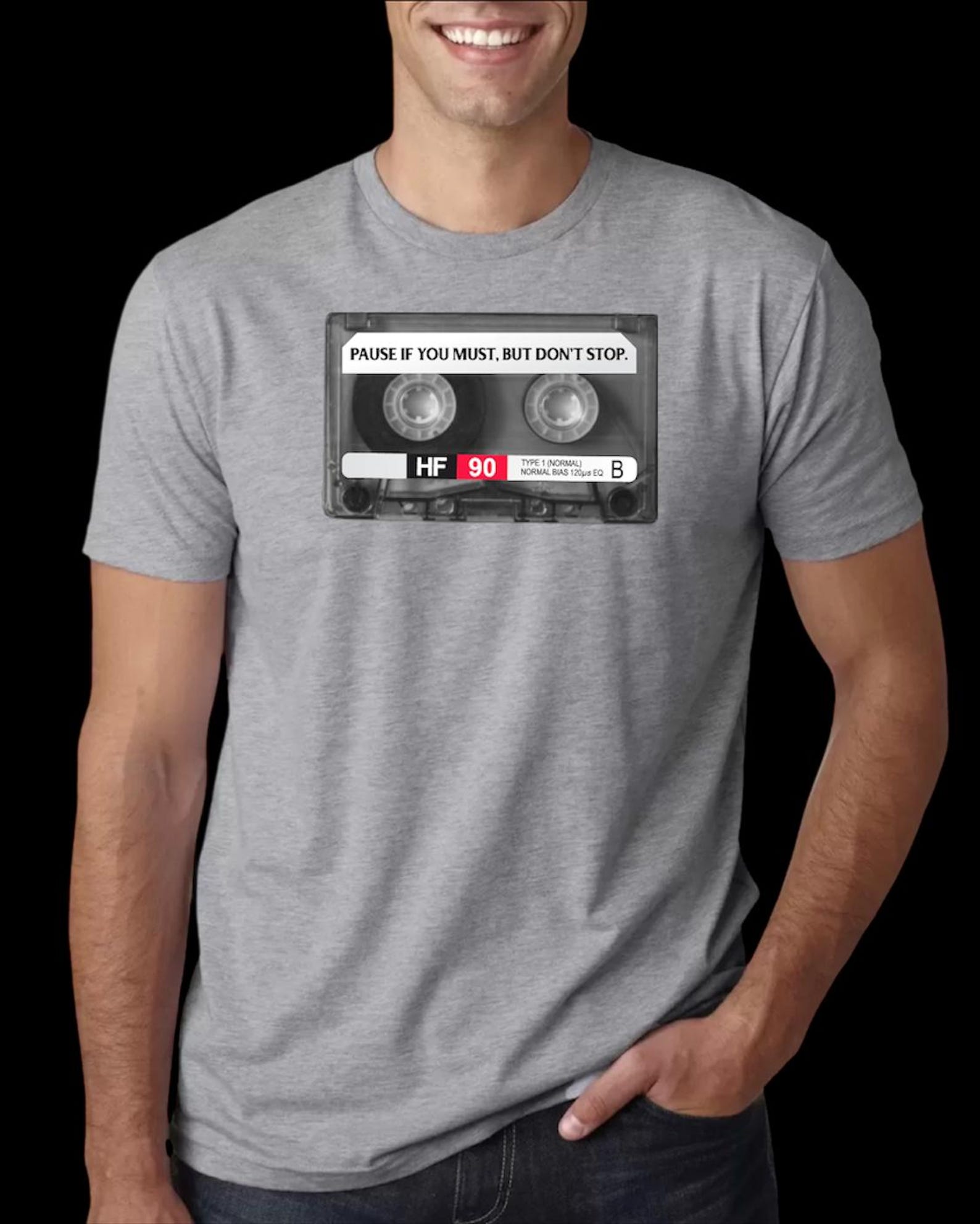 Pause If You Must, But Don’t Stop – Retro Cassette Motivational T shirt M