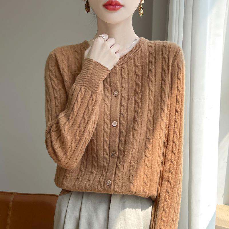 Cardigans Femininos Outono Inverno Gola O Suéter Sólido Primavera Manga Longa Abotoamento Simples Tricô Cardigans Brancos Jumper