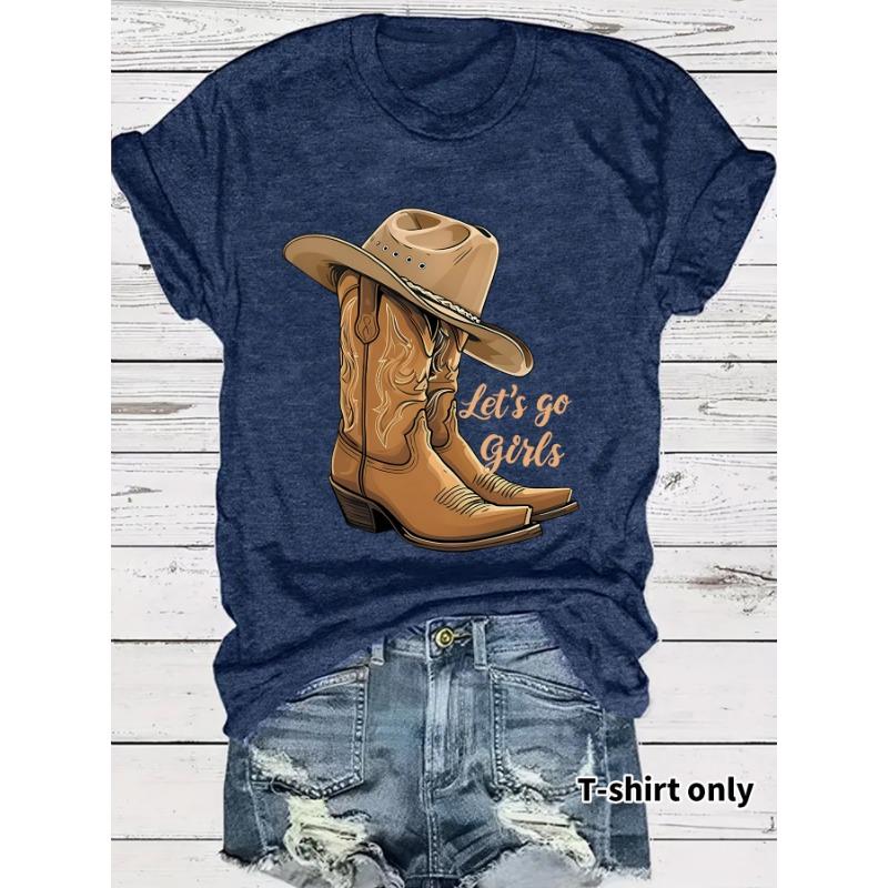 Casual T-shirt Martin Boots and Hat Printed Summer Round-neck Short-sleeved Top