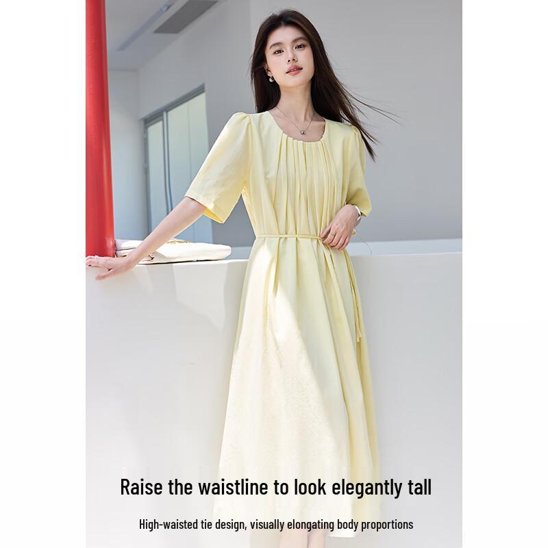 VICTORIA&VERA Women's Tie Pleated Backless Mid-Length Dress V9015L13