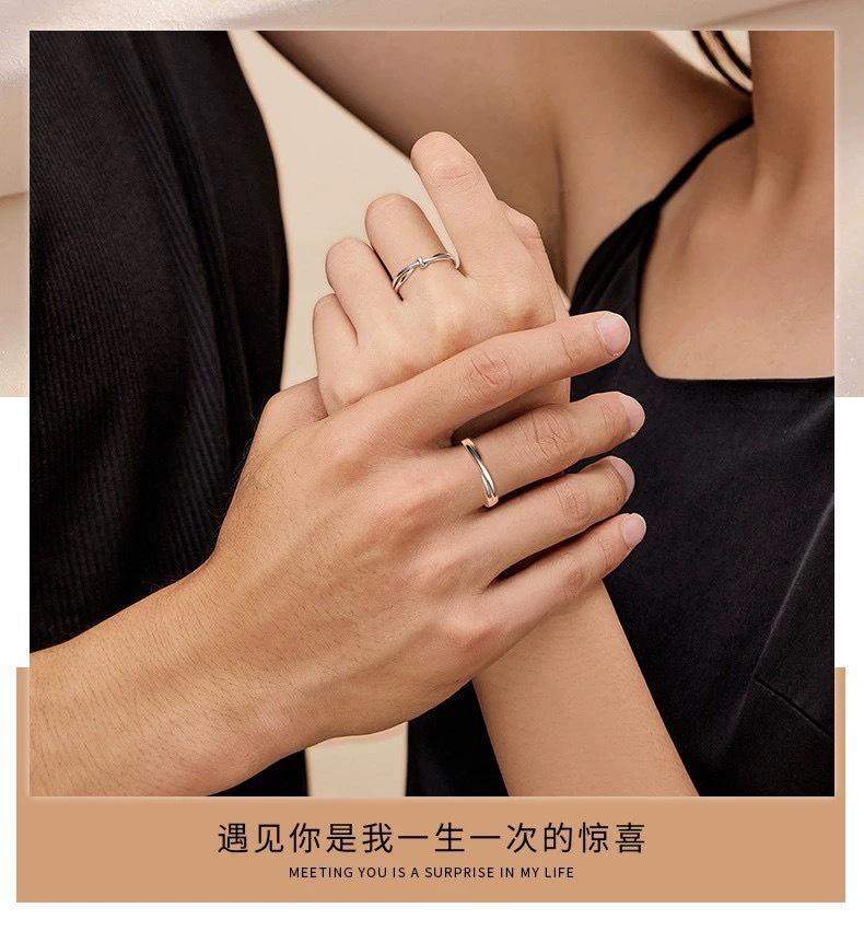 Trendy Geometric Couple Rings Adjustable Open Design Simple And Personalized