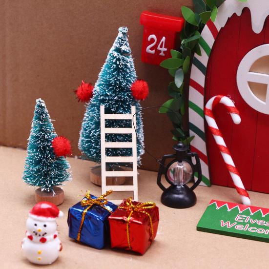 Yousheng 1 Set Christmas Mini Elf Door Decoration Wooden Fairy Garden Tiny Gnome Door Figurine Statue Miniature Xmas Scene Model Ornament