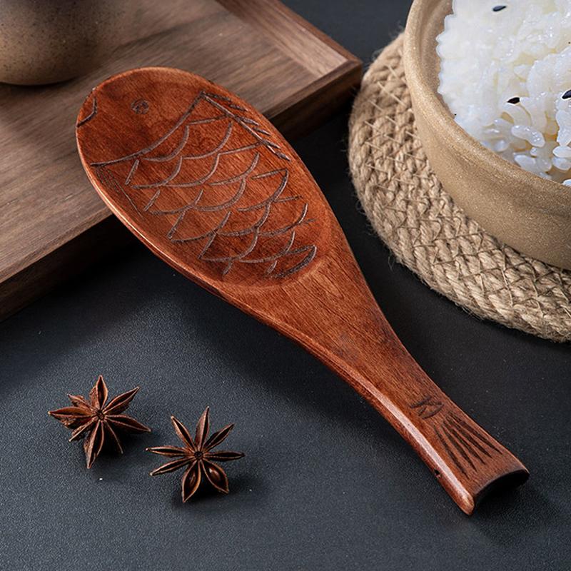 2 ks Dřevěná lžíce na rýži Kuchyňská lžíce Naběračka Špachtle na rýži Roztomilý tvar ryby Naběračka na rýži Dřevěná lžíce na vaření Kuchyňské náčiní Nástroje
