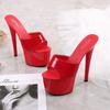 Fashion Leather slippers stiletto heels sexy black waterproof platform, hate the sky, super high slippers, women's summer