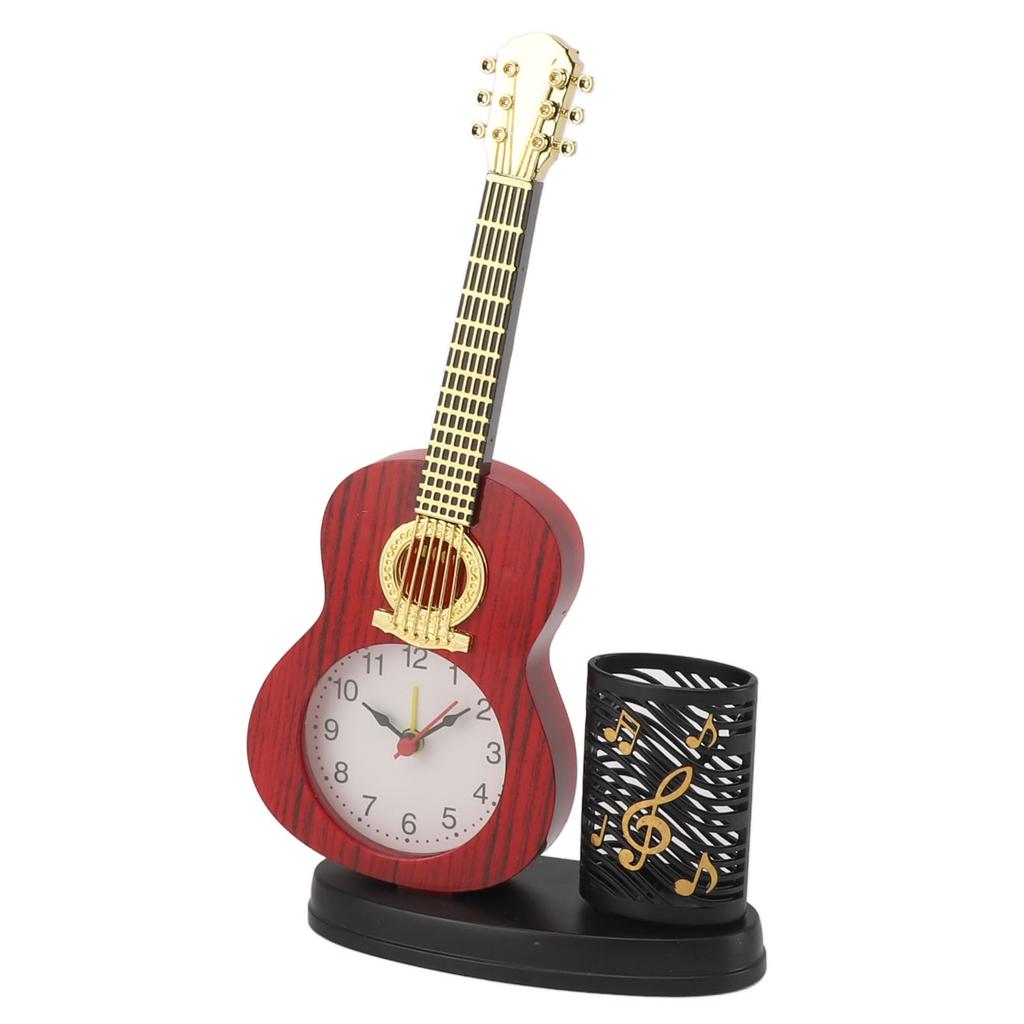 Gitarrenwecker, multifunktional, dekorativ, robust, Gitarrenuhr mit Stifthalter, Bleistiftspitzer