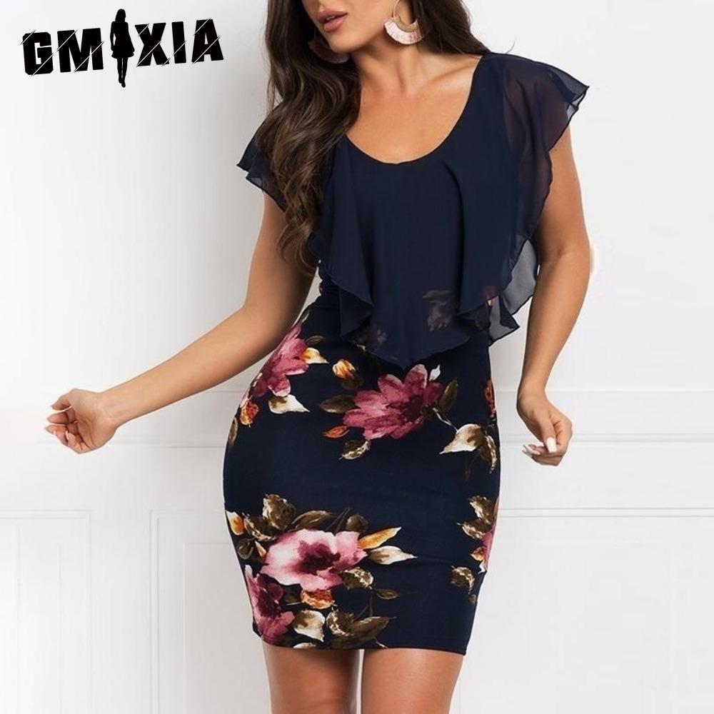 

GMXIA Модное женское короткое мини-платье с цветочным принтом без рукавов, вечернее платье XXXXL темно-синий