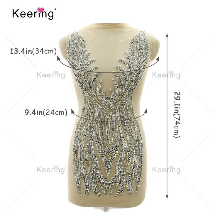 Keering WDP-368 New Style Red Diamond Cross Trim Crystal Gold Rhinestone Applique Bodice Fabric 74*34cm серебряный