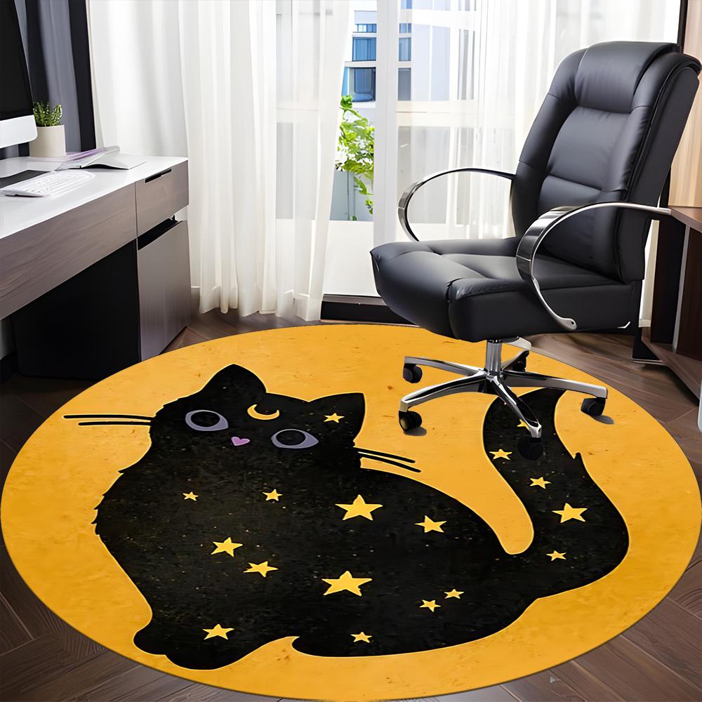 1pc Moon Cat Office Round Area Rug, Mat Suitable For Office, Under Office Chairs Bedroom Living Room Home Decor, Room Deco