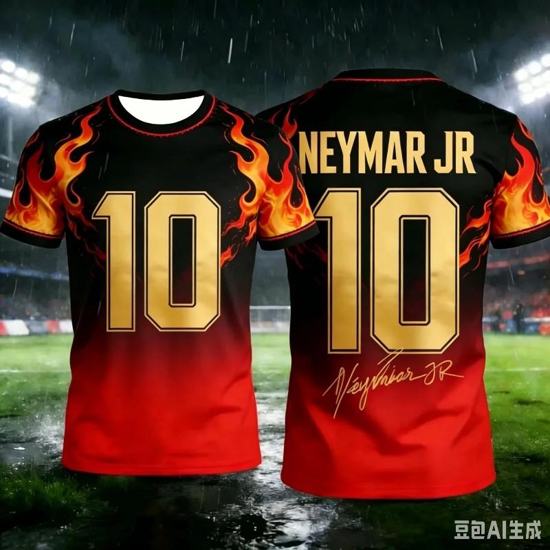Neymar's Summer 3D Printed Family Sportswear Football Jersey T-shirt Is Quick-drying and Breathable Suitable for Sports Wear