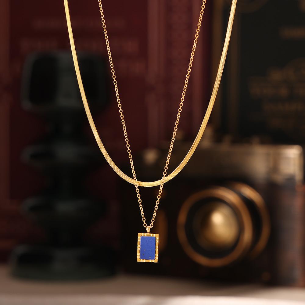 

18K Gold-Plated French Retro Blue Lapis Lazuli Geometric Choker Necklace