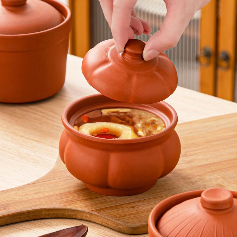 Purple Clay Double-Boiler Stew Pot with Lid - Chinese Retro Health Pot for Stews, Soups, and Steamed Eggs.