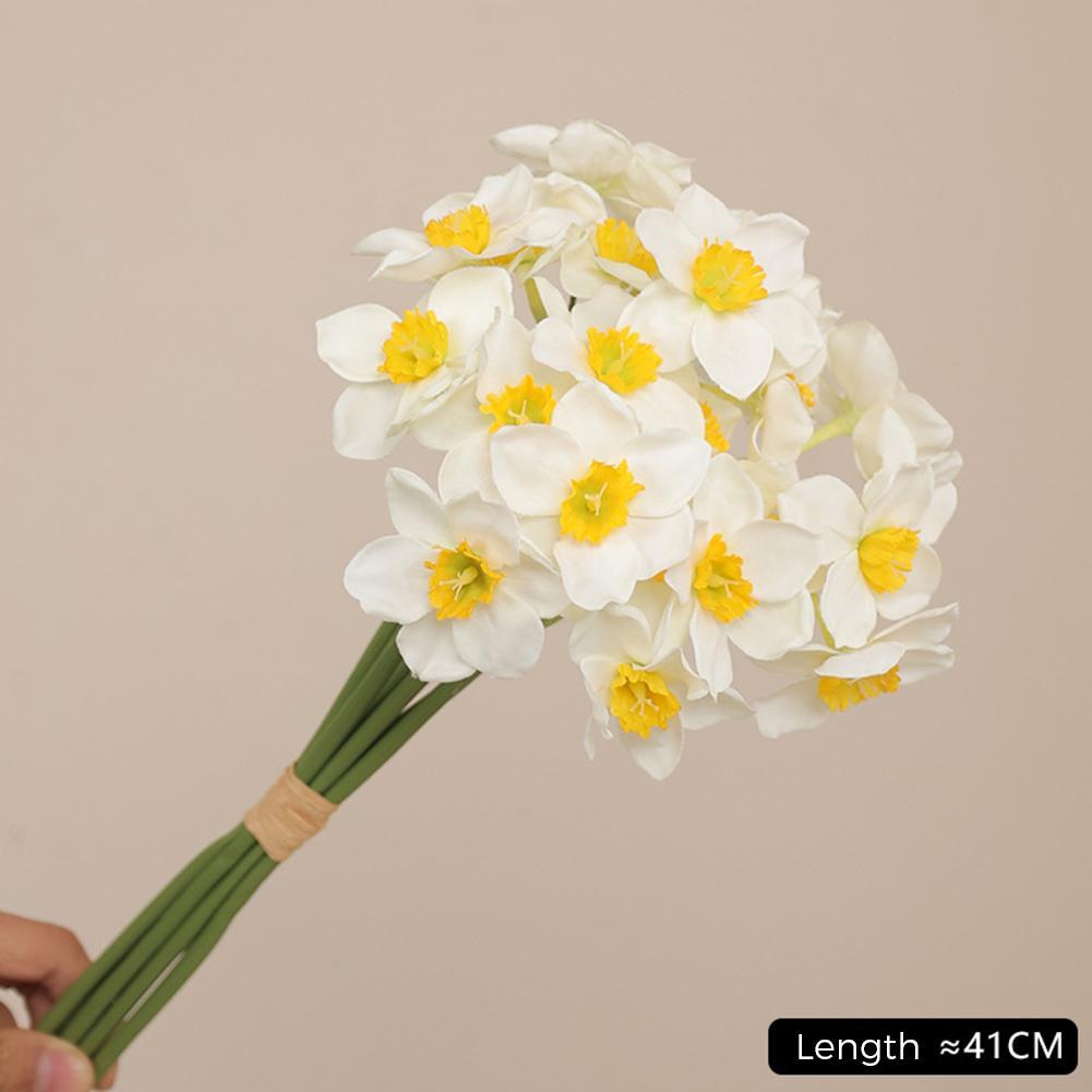 

6 шт./букет искусственных цветов, букет в пасторальном стиле, нарцисс, нарцисс, искусственное растение, реквизит для фотографий, домашний декор белый