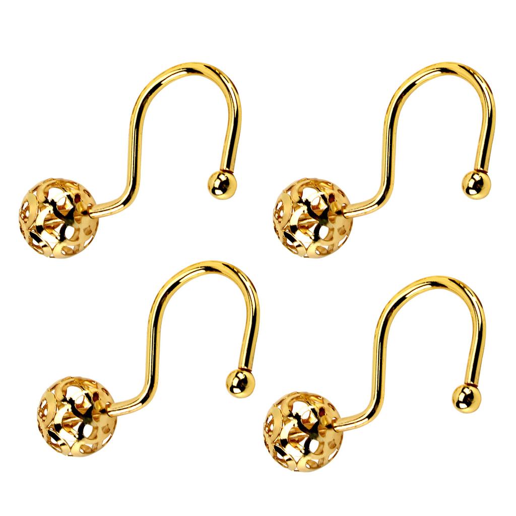 4er-Set Praktische Duschvorhangringe Dekorative Metallhaken mit Hohlkugel-Designs für Badezimmereinlagen