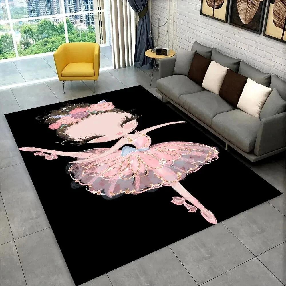 Simpatica ragazza ballerina ballerina cartone animato, tappeto per la casa, soggiorno, camera da letto, divano, zerbino, tappetino antiscivolo per bambini