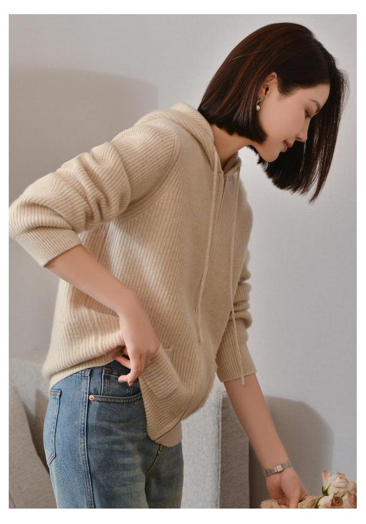 2024 Spring Women's Hooded Zip-Up Knit Cardigan: Stylish, Versatile Wool Outerwear