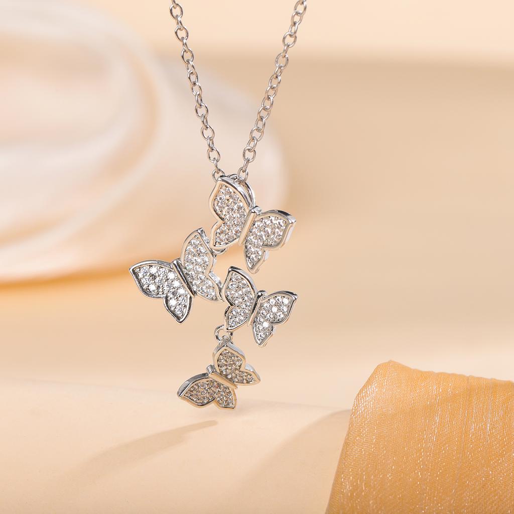 Fashion 925 Sterling Silver Jewelry Butterfly Crystal Pendant Necklaces